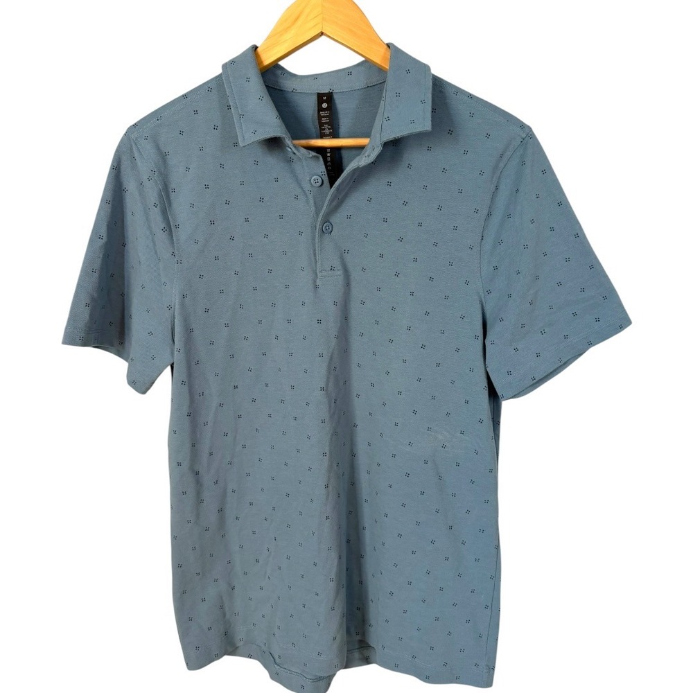 Lululemon Mens Evolution Polo Shirt Blue Size Medium Golf Diamond Print